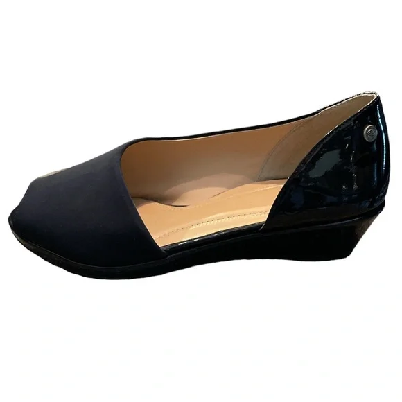 EUC Nurture Slip On Loreleie Open Toe Black Wedge Shoe Size 8.5M - Picture 3 of 8